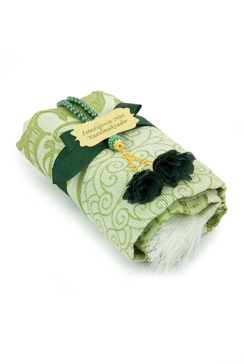 Hediyelik İsme Özel Tesbihli Seccade Seti Yeşil - 5