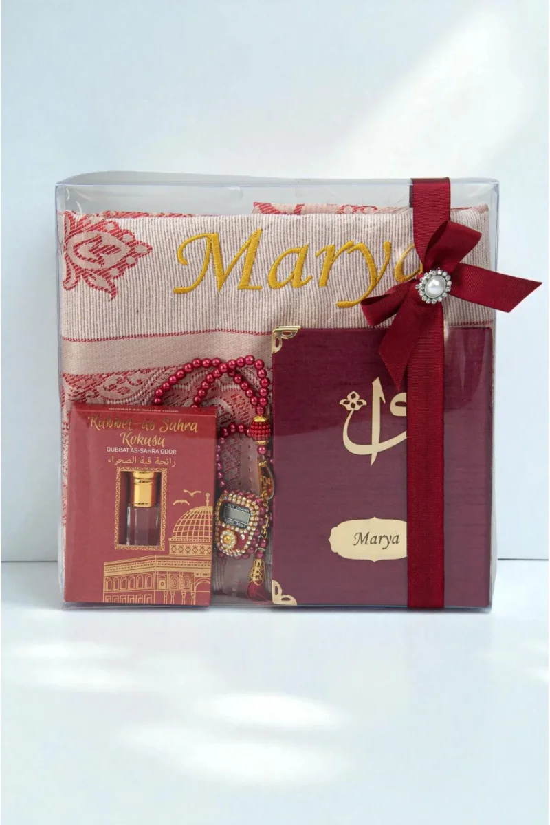 Hediyelik Kişiye Özel İsimli Seccade Seti - Yasin Kitabı, Tesbih, Zikirmatik, Esans - 1