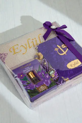 Hediyelik Kişiye Özel İsimli Seccade Seti - Yasin Kitabı, Tesbih, Zikirmatik, Esans - Mor - ihvanonline (1)