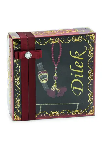 Hediyelik Kutulu Kişiye Özel Tesbih Zikirmatik İsimli Seccade Seti Bordo - ihvanonline (1)