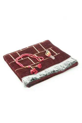 Hediyelik Kutulu Kişiye Özel Tesbih Zikirmatik İsimli Seccade Seti Bordo - 6