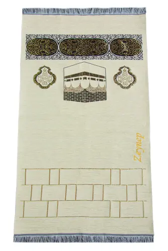 Hediyelik Kutulu Kişiye Özel Tesbih Zikirmatik İsimli Seccade Seti Krem - 3