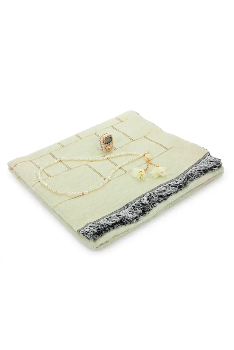 Hediyelik Kutulu Kişiye Özel Tesbih Zikirmatik İsimli Seccade Seti Krem - 5