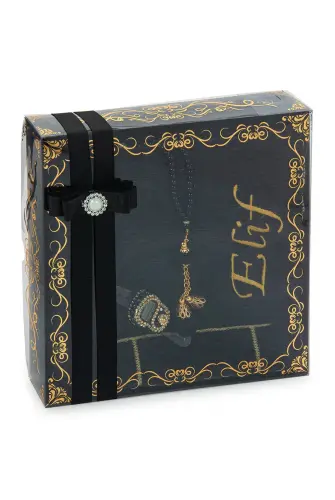 Hediyelik Kutulu Kişiye Özel Tesbih Zikirmatik İsimli Seccade Seti Siyah - ihvanonline (1)