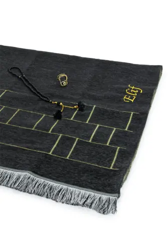 Hediyelik Kutulu Kişiye Özel Tesbih Zikirmatik İsimli Seccade Seti Siyah - 5