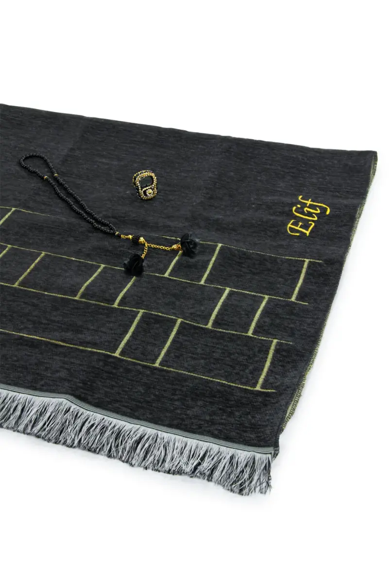 Hediyelik Kutulu Kişiye Özel Tesbih Zikirmatik İsimli Seccade Seti Siyah - 5