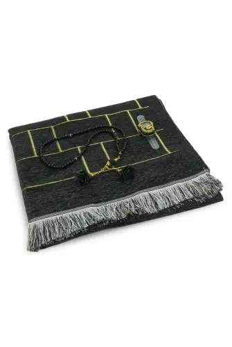 Hediyelik Kutulu Kişiye Özel Tesbih Zikirmatik İsimli Seccade Seti Siyah - 7