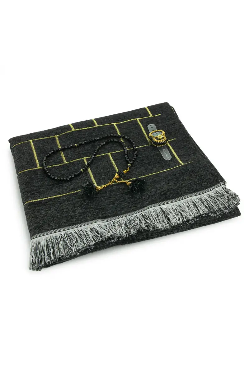 Hediyelik Kutulu Kişiye Özel Tesbih Zikirmatik İsimli Seccade Seti Siyah - 7