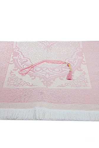 Hediyelik Şantuk Çantalı, Tesbihli, Çeyizlik Seccade Seti - Açık Pembe - 5