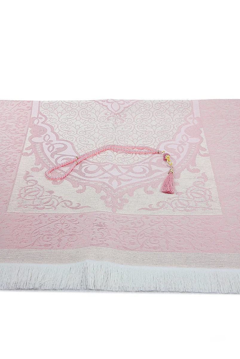 Hediyelik Şantuk Çantalı, Tesbihli, Çeyizlik Seccade Seti - Açık Pembe - 5