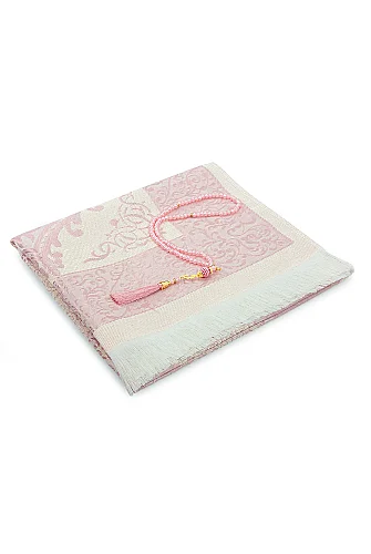 Hediyelik Şantuk Çantalı, Tesbihli, Çeyizlik Seccade Seti - Açık Pembe - 3