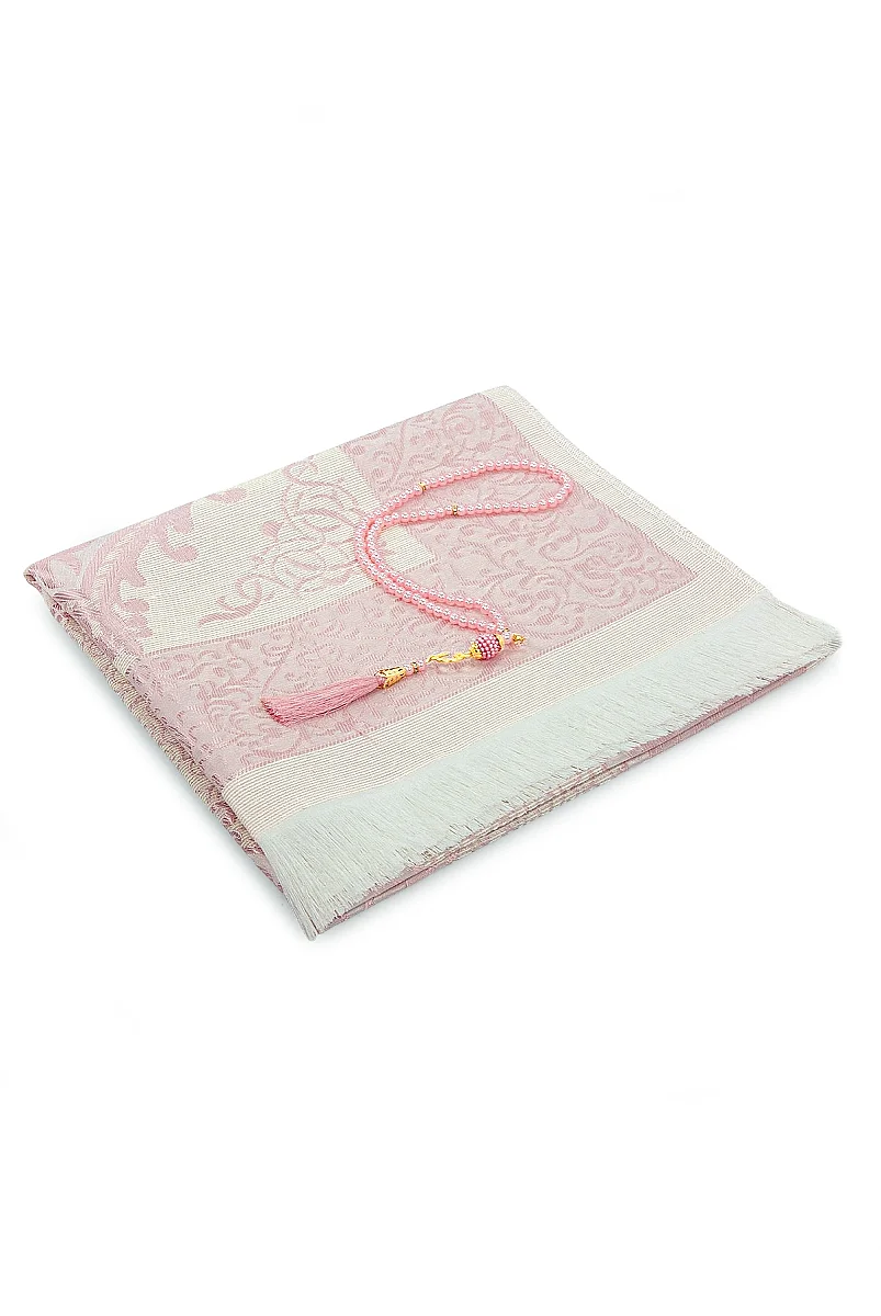 Hediyelik Şantuk Çantalı, Tesbihli, Çeyizlik Seccade Seti - Açık Pembe - 3