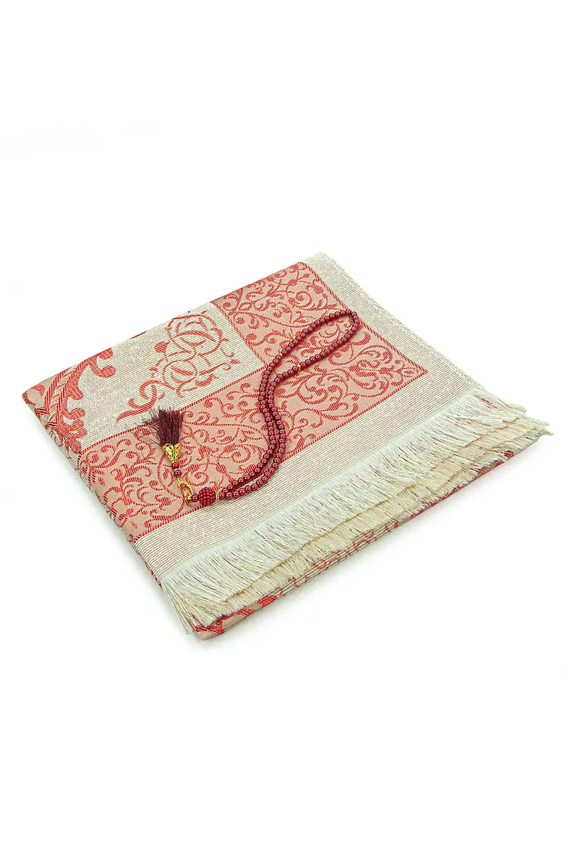 Hediyelik Şantuk Çantalı, Tesbihli, Çeyizlik Seccade Seti - Bordo - 2