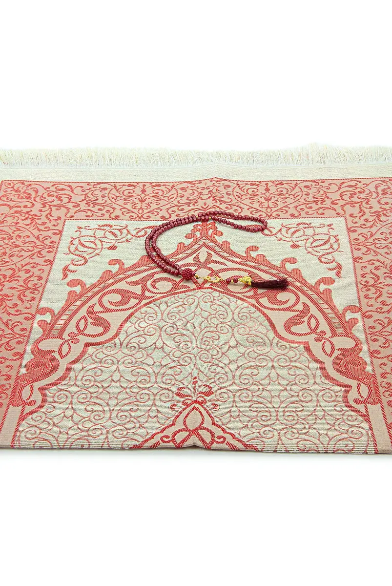 Hediyelik Şantuk Çantalı, Tesbihli, Çeyizlik Seccade Seti - Bordo - 3