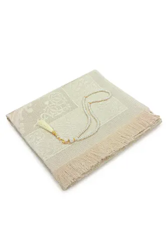 Hediyelik Şantuk Çantalı, Tesbihli, Çeyizlik Seccade Seti - Krem - ihvanonline (1)