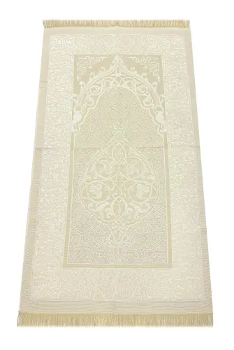 Hediyelik Şantuk Çantalı, Tesbihli, Çeyizlik Seccade Seti - Krem - 4