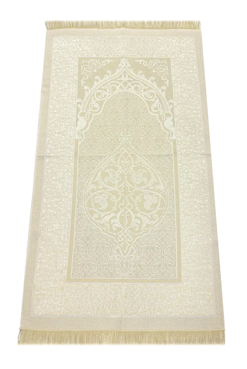 Hediyelik Şantuk Çantalı, Tesbihli, Çeyizlik Seccade Seti - Krem - 4