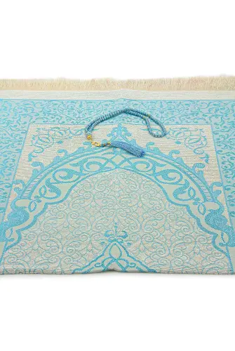 Hediyelik Şantuk Çantalı, Tesbihli, Çeyizlik Seccade Seti - Mavi - 3