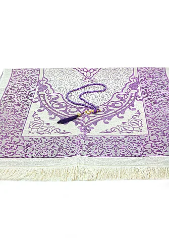 Hediyelik Şantuk Çantalı, Tesbihli, Çeyizlik Seccade Seti - Mor - 4