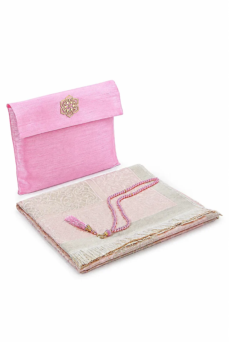 Hediyelik Şantuk Çantalı, Tesbihli, Çeyizlik Seccade Seti - Pembe - 1