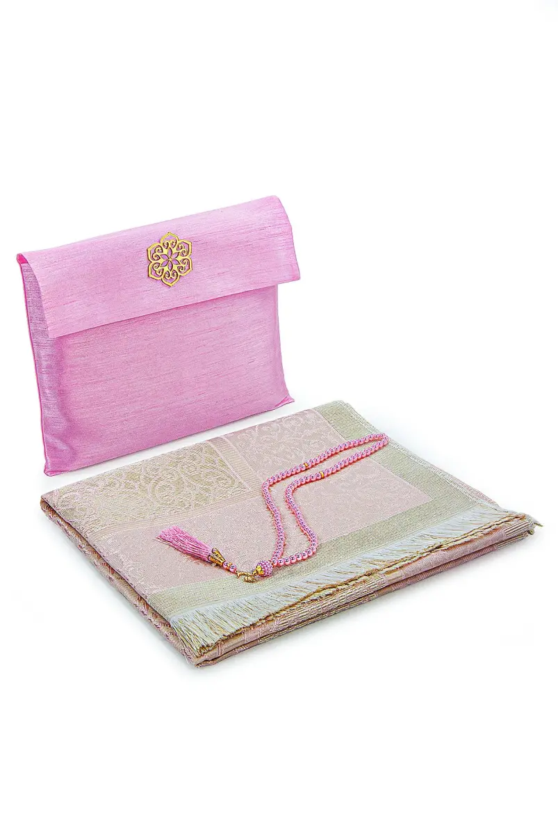 Hediyelik Şantuk Çantalı, Tesbihli, Çeyizlik Seccade Seti - Pembe - 1