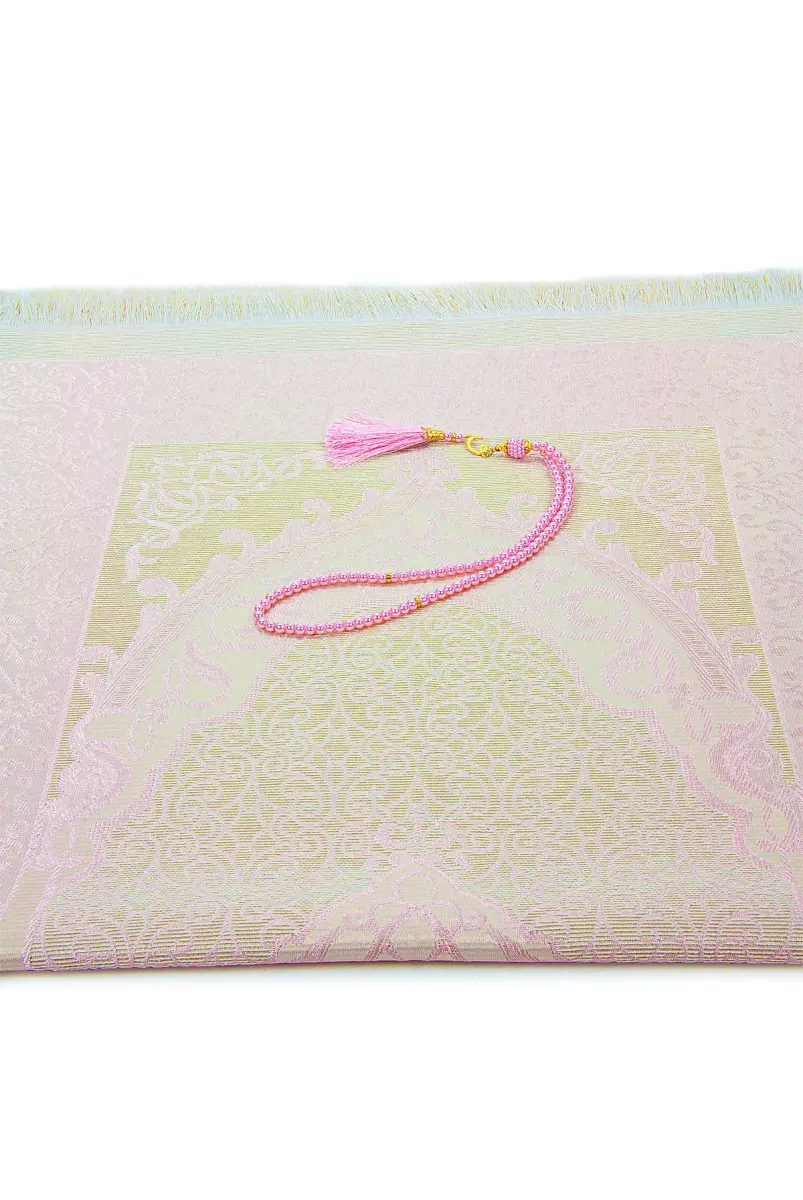 Hediyelik Şantuk Çantalı, Tesbihli, Çeyizlik Seccade Seti - Pembe - 3