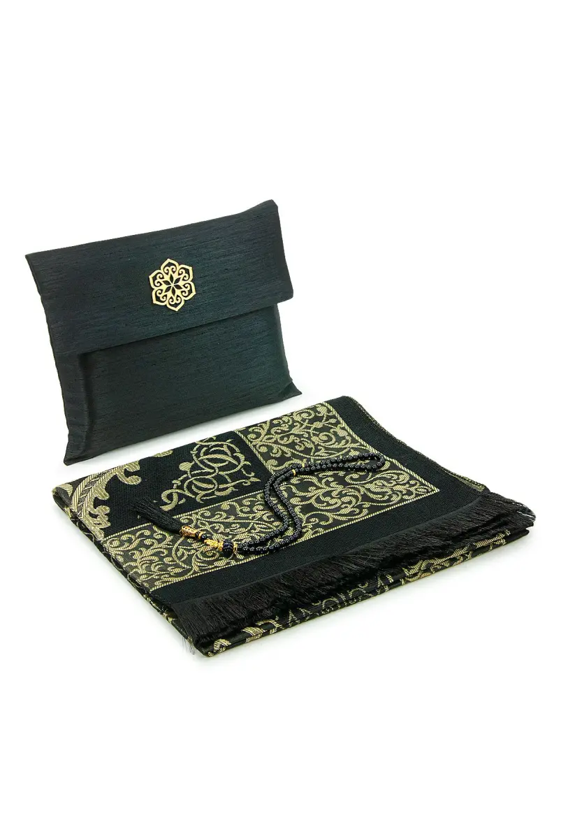 Hediyelik Şantuk Çantalı, Tesbihli, Çeyizlik Seccade Seti - Siyah - 1
