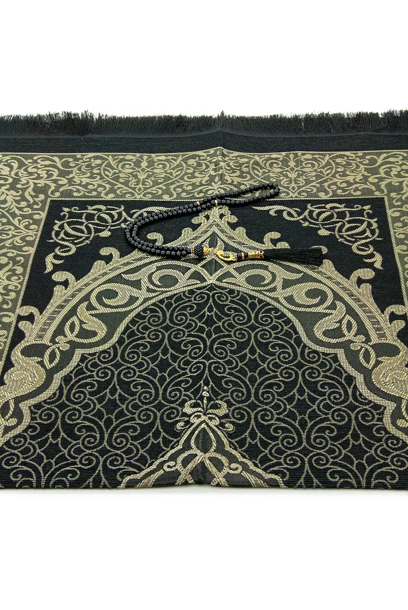 Hediyelik Şantuk Çantalı, Tesbihli, Çeyizlik Seccade Seti - Siyah - 3