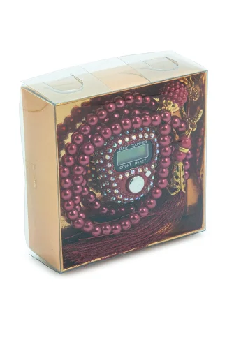 Hediyelik Taşlı Zikirmatik ve 99 lu İnci Tesbih Kutulu Set - Kırmızı - 3