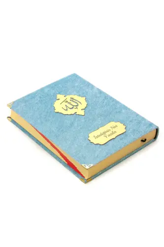 Hediyelik Türkçe Mealli İsme Özel Orta Boy Kadife Kaplı Kuranı Kerim Mavi - ihvanonline (1)