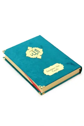 Hediyelik Türkçe Mealli İsme Özel Orta Boy Kadife Kaplı Kuranı Kerim Petrol - ihvanonline (1)