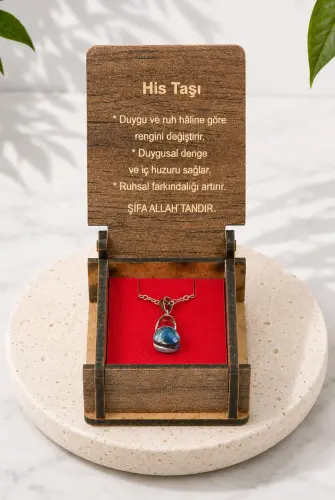 His Taşı Kolye - Ahşap Kutulu Hediyelik 