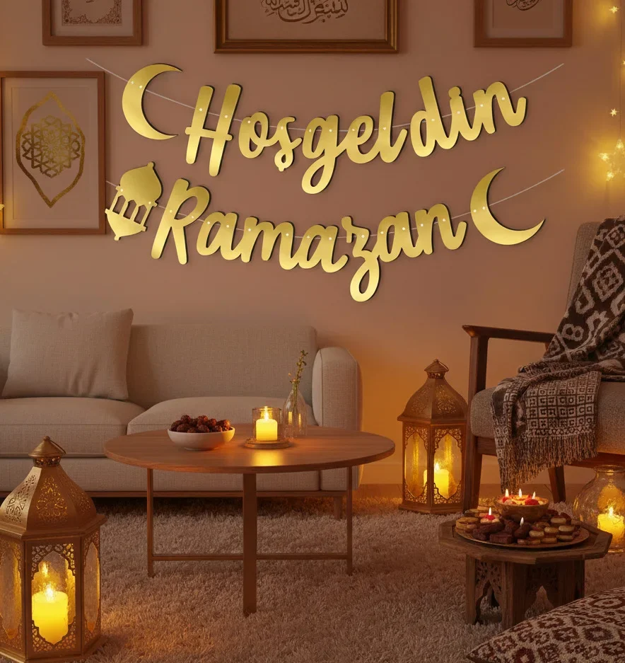Hoşgeldin Ramazan Banner Yazı, Dekoratif Ramazan Köşesi Süslemesi - 1