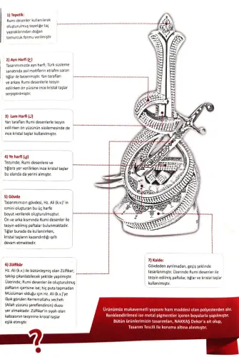 Hz. Ali Written Zülfikar Sword Crystal Stone Religious Gift Trinket Silver - 3