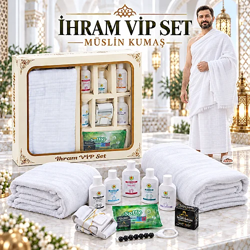 İhram VIP Set Müslin Kumaş 11 Parça - Hac Umre İhram Takımı ve Hijyen Seti - 1