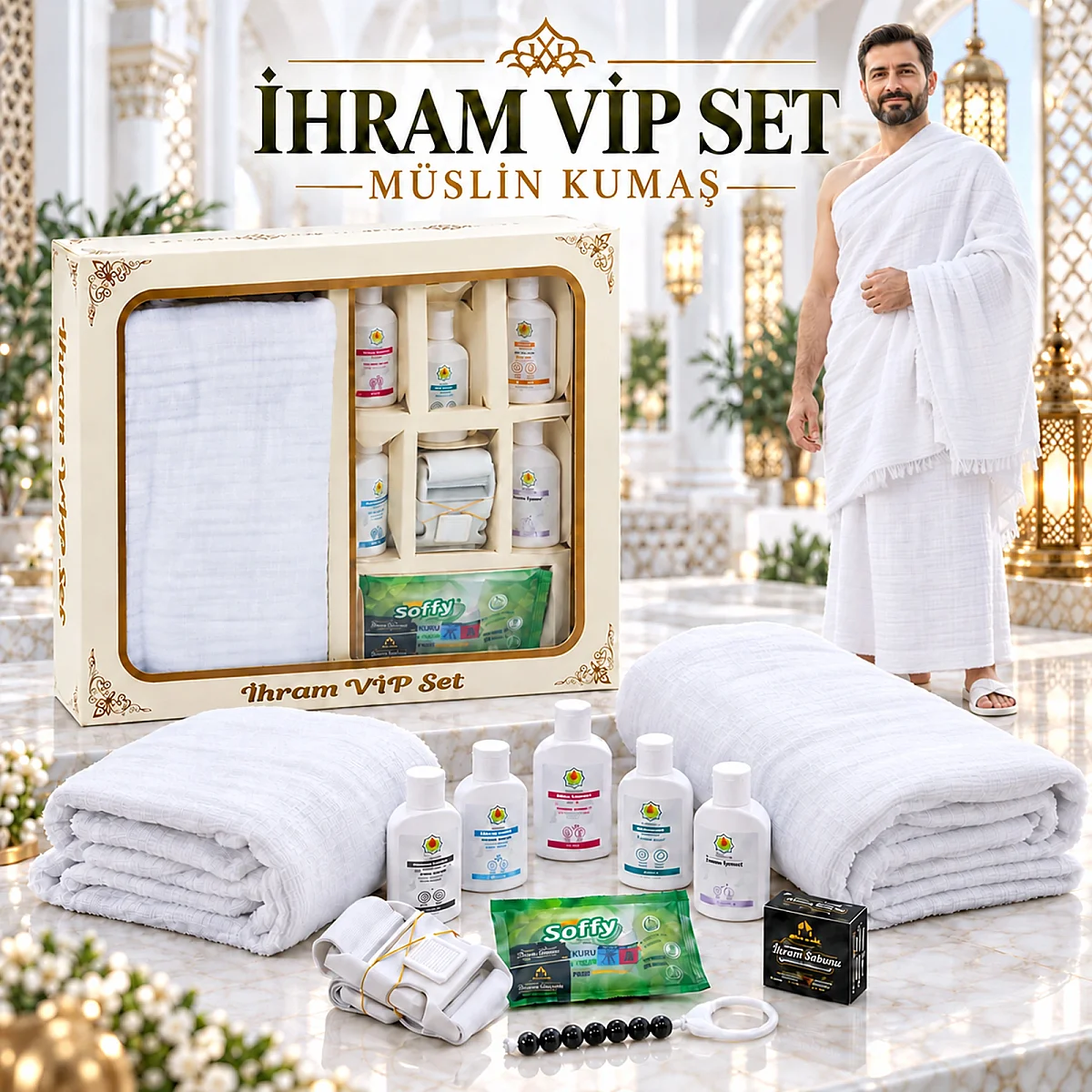 İhram VIP Set Müslin Kumaş 11 Parça - Hac Umre İhram Takımı ve Hijyen Seti - 1