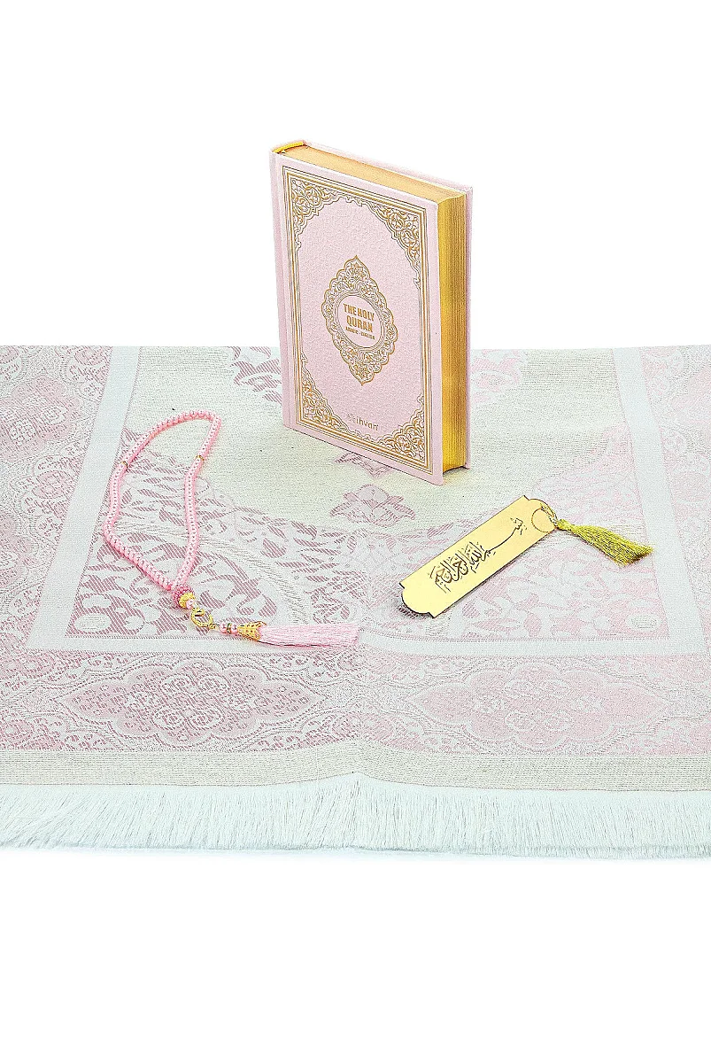 Arapça İngilizce Kuranı Kerim, Seccade ve Tesbih Hediye Seti - Pembe - 3