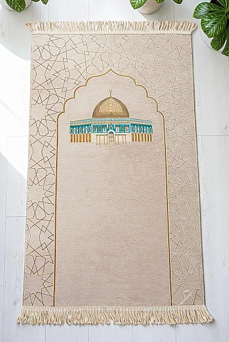 Mescidi Aksa Desenli Şönil Seccade - Krem 