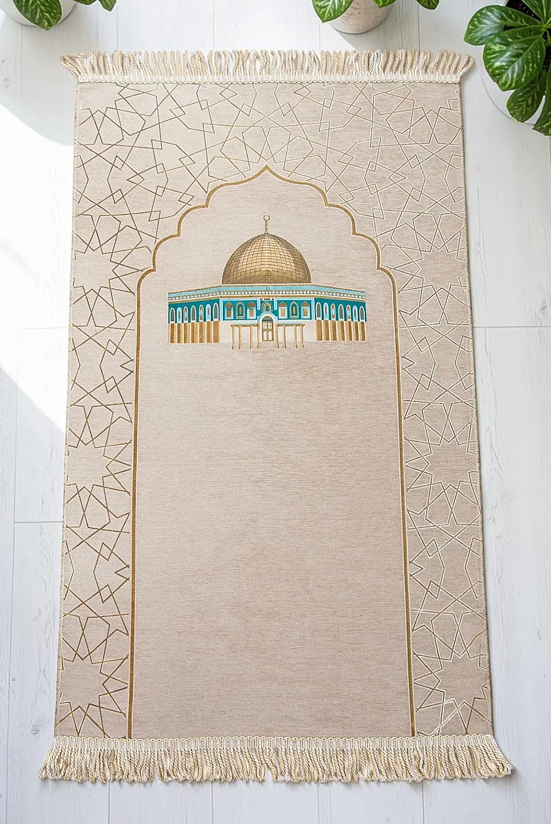 Mescidi Aksa Desenli Şönil Seccade - Krem - 1