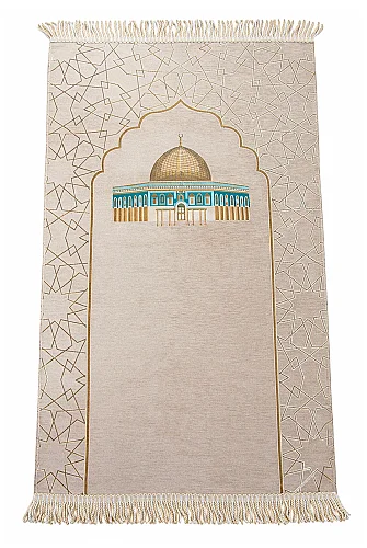 Mescidi Aksa Desenli Şönil Seccade - Krem - 4