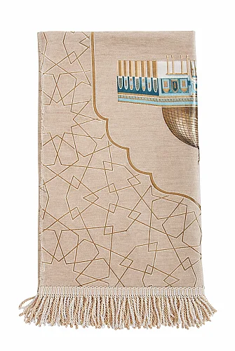 Mescidi Aksa Desenli Şönil Seccade - Krem - 3