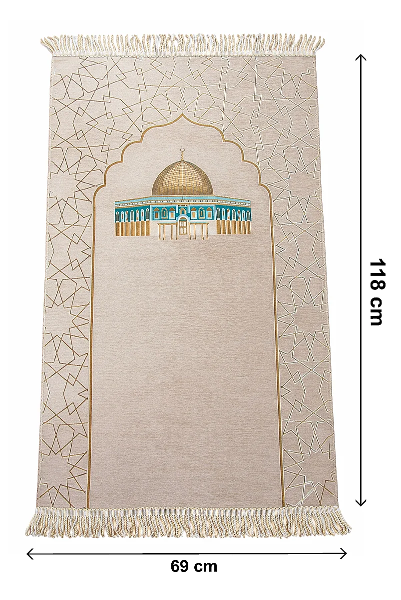 Mescidi Aksa Desenli Şönil Seccade - Krem - 2