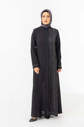 İHVAN ZRNY 5505-25 SİYAH JAKARLI ARA BİYELİ FERACE - 1