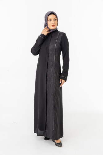 İHVAN ZRNY 5505-25 SİYAH JAKARLI ARA BİYELİ FERACE - 3