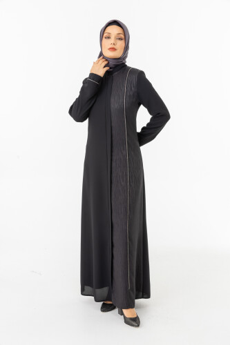 İHVAN ZRNY 5505-25 SİYAH JAKARLI ARA BİYELİ FERACE - 4