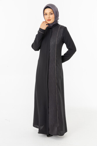 İHVAN ZRNY 5505-25 SİYAH JAKARLI ARA BİYELİ FERACE - 7