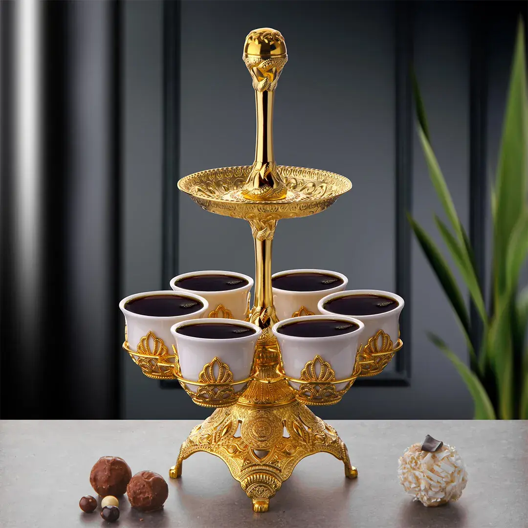 İki Katlı Tablalı Mırra Sunum Seti Gold - 1