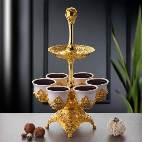 İki Katlı Tablalı Sunum Seti Gold - 1