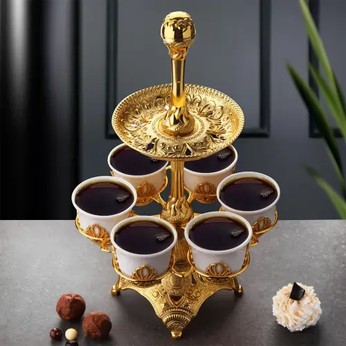 İki Katlı Tablalı Sunum Seti Gold - 4