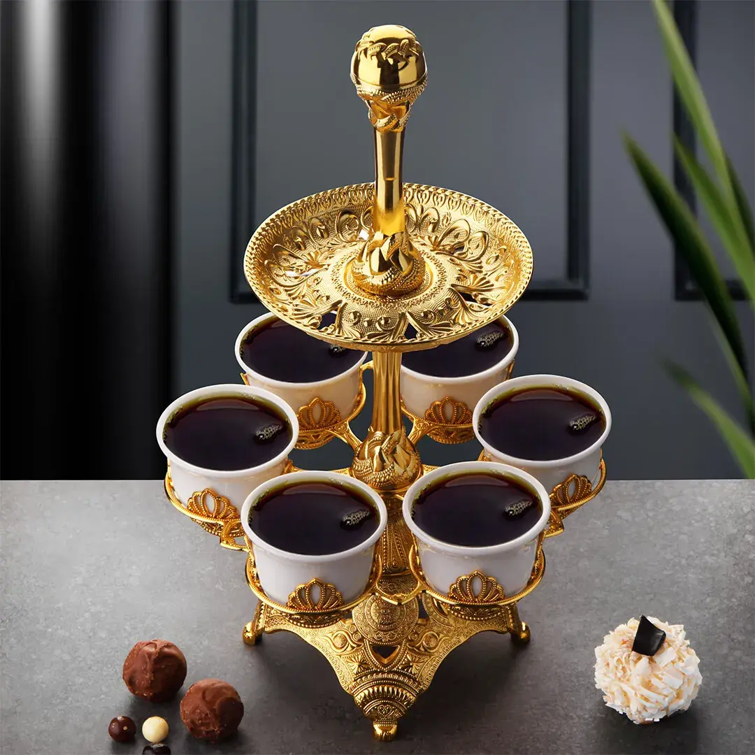 İki Katlı Tablalı Sunum Seti Gold - 4